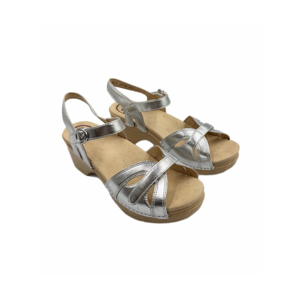 Dansko Season Silver Metallic Comfort Coastal Summer Vacation Boho Wedge Sandals